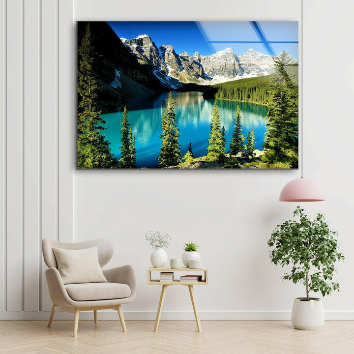 Moraine Lake Nature Glass Wall Art glass pictures for Wall, glass prints wall art