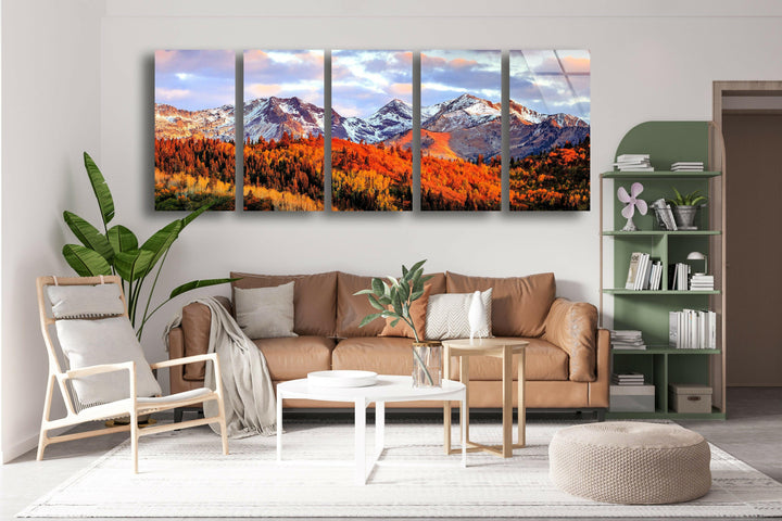 Mountain Autumn Landscape Glass Wall Art, print on glass, glass printed photos