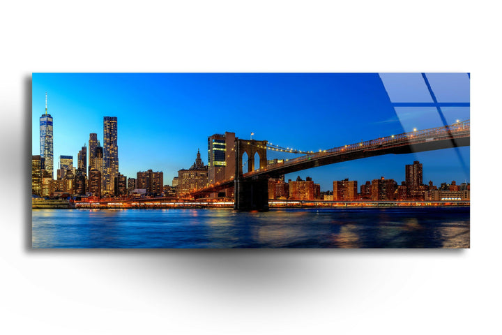 Brooklyn Bridge Night Cityscape Glass Wall Art, glass image printing, glass prints from photos