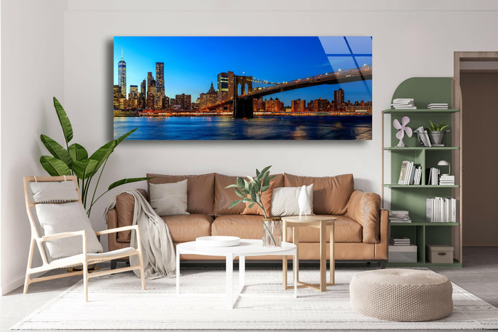 Brooklyn Bridge Night Cityscape Glass Wall Art, art glass wall art, glass wall art pictures