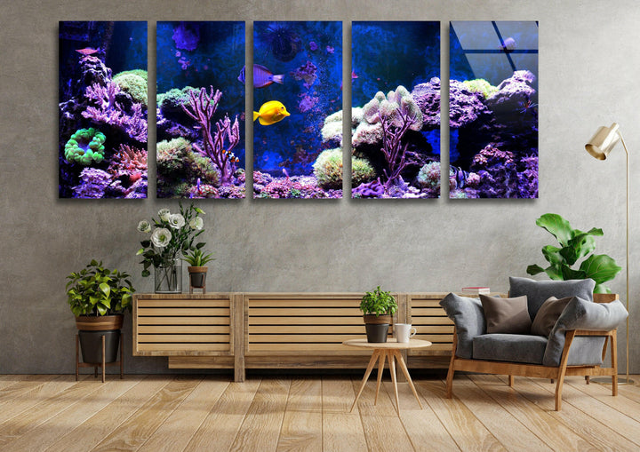 Marine, Blue Aquarium Glass Wall Art, print on glass, glass printed photos