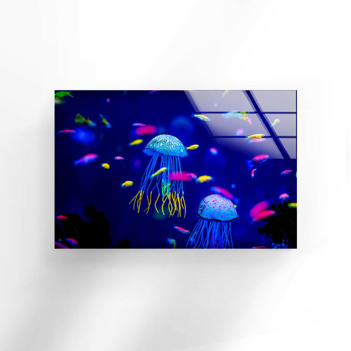 Ocean Jellyfish Glass Wall Art Glass Printing Wall Art, Print photos on glass