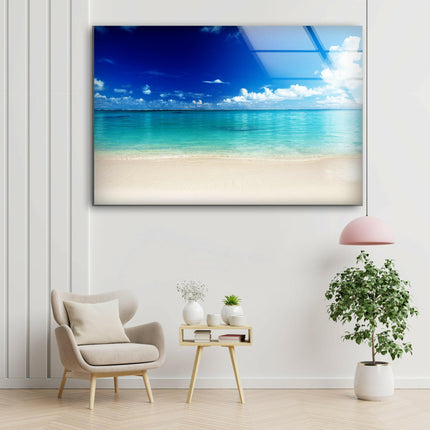 Tropical Maldives Beach Glass Wall Art