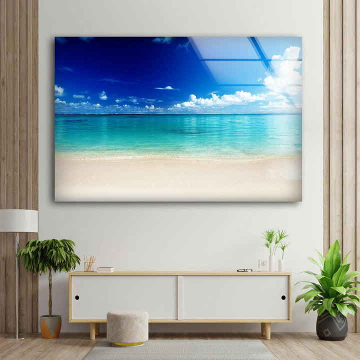 Tropical Maldives Beach Glass Wall Art