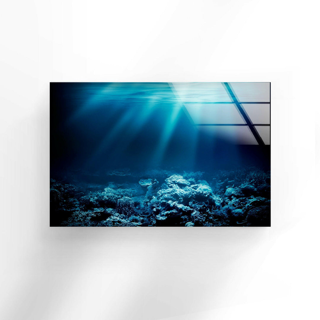 Deep Ocean Blue Glass Wall Art custom glass pictures, glass art prints