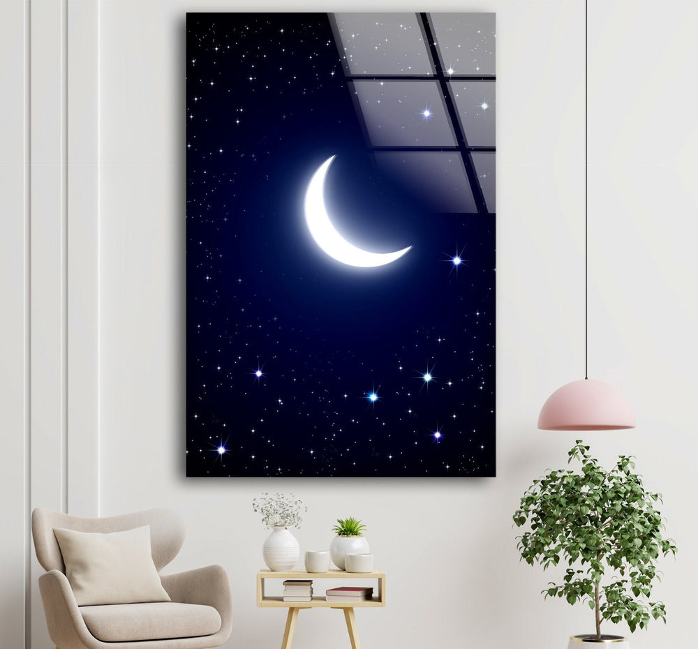 Night Sky With Moon Glass Wall Art glass pictures for Wall, glass prints wall art