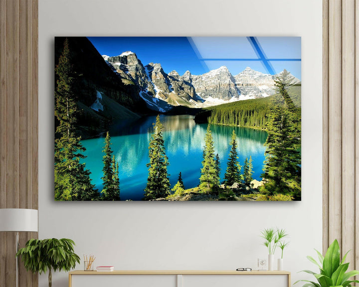 Moraine Lake Nature Glass Wall Art custom glass pictures, glass art prints