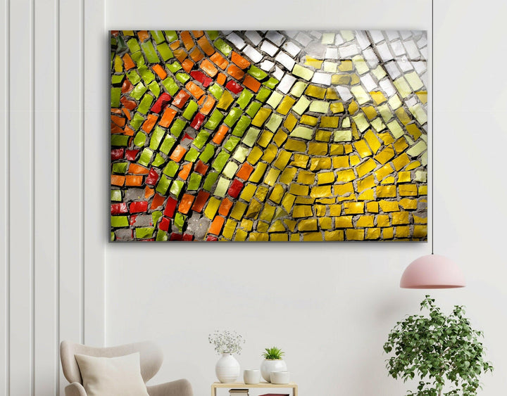 Yellow Mosaic Bricks Abstract Glass Wall Art