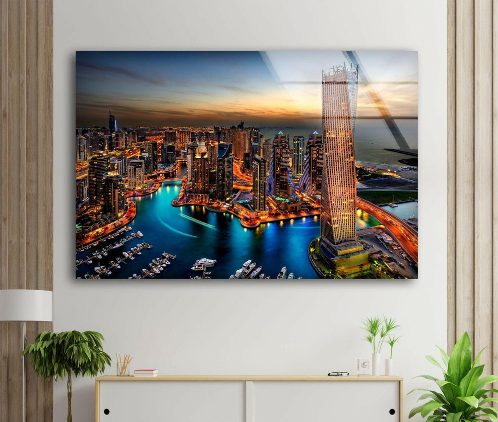 Dubai Skyline Glass Wall Art picture on glass wall art, photos printed on glass