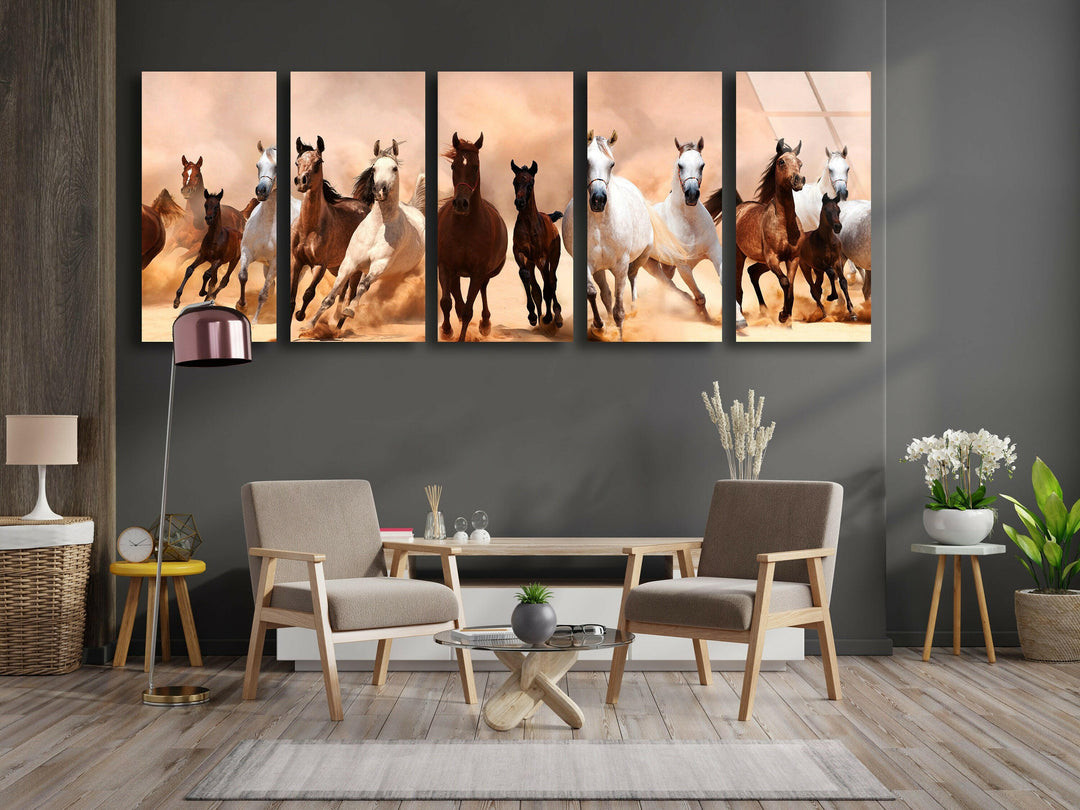 Running Horses In The Desert Glass Wall Art, glass image printing, glass prints from photos