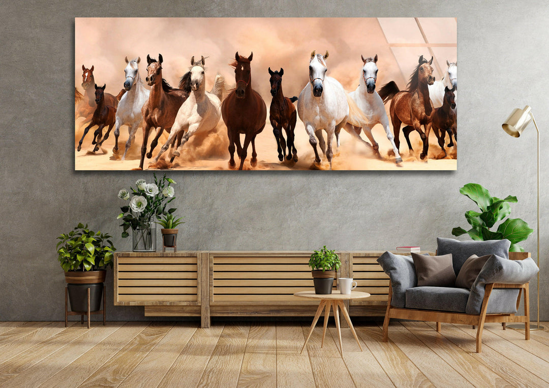 Running Horses In The Desert Glass Wall Art, glass art painting, glass art for the Wall