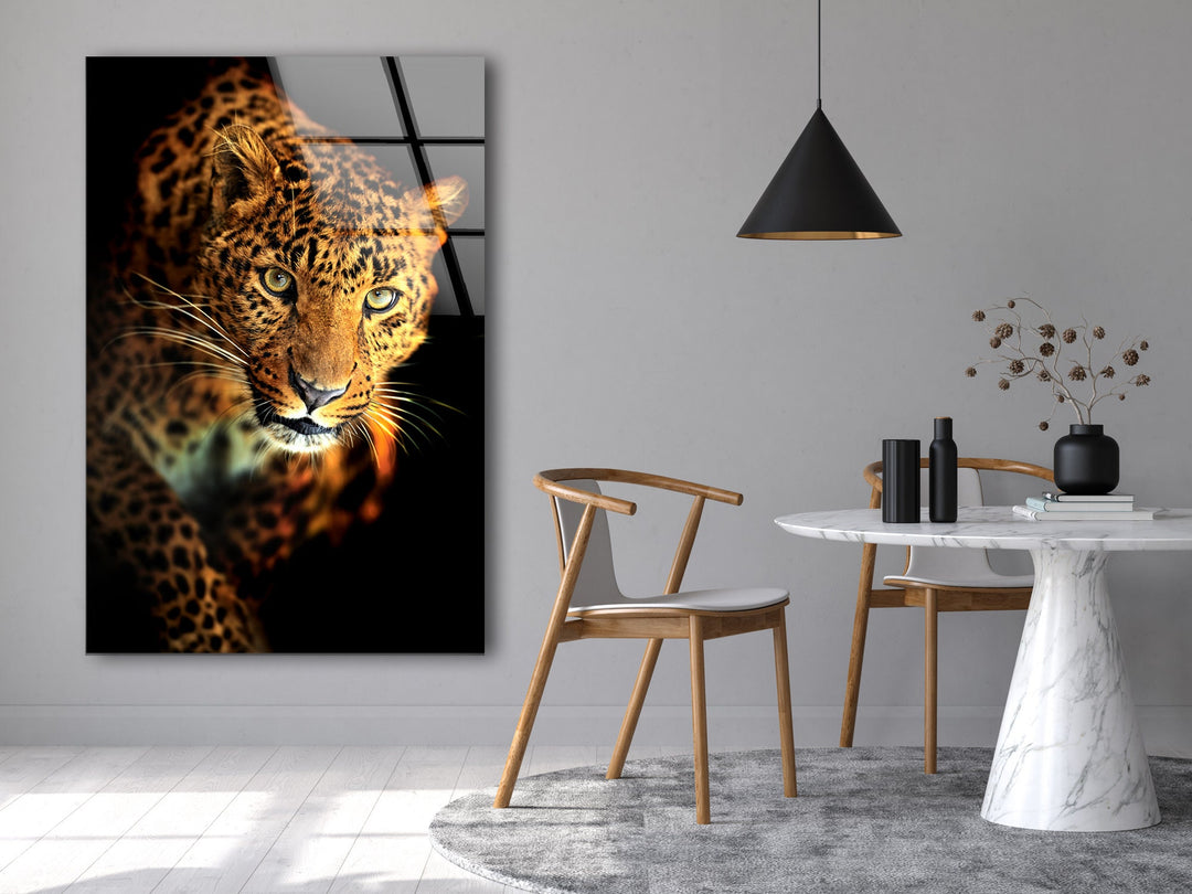 Portrait of a Leopard Glass Wall Art photo print on glass, prints on glass wall art