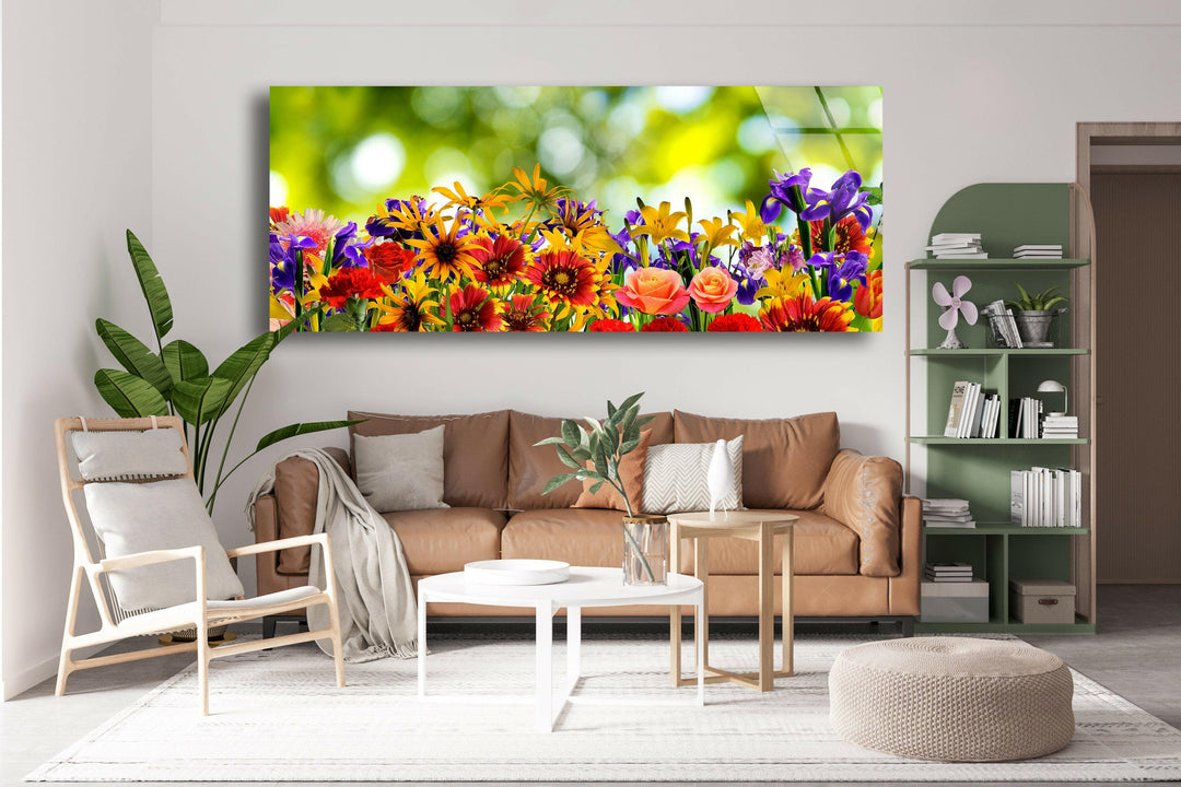 Colorful Flower Garden Glass Wall Art, glass image printing, glass prints from photos