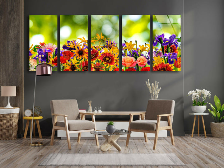 Colorful Flower Garden Glass Wall Art, glass pictures for Wall, glass prints wall art