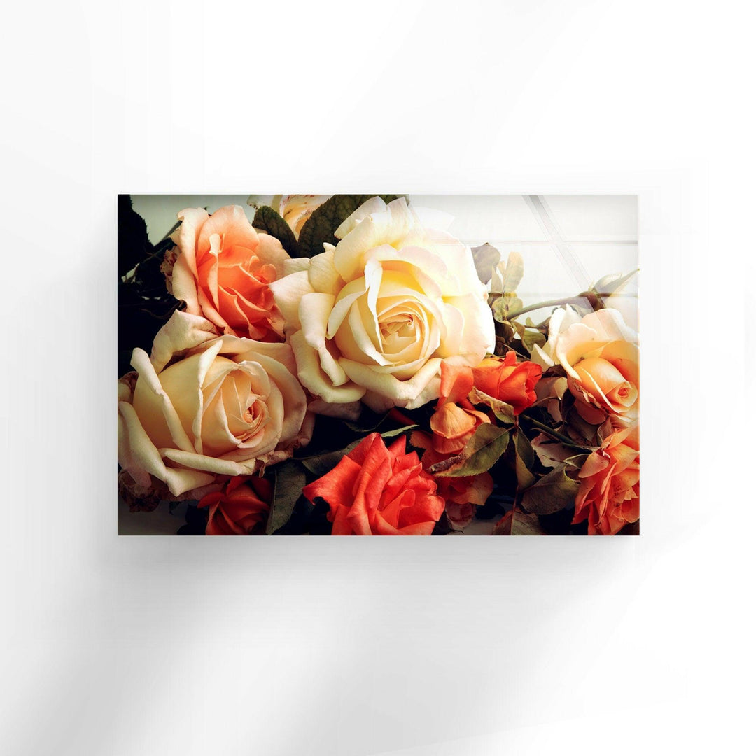 Vintage Styled Roses Glass Wall Art, glass pictures for Wall, glass prints wall art
