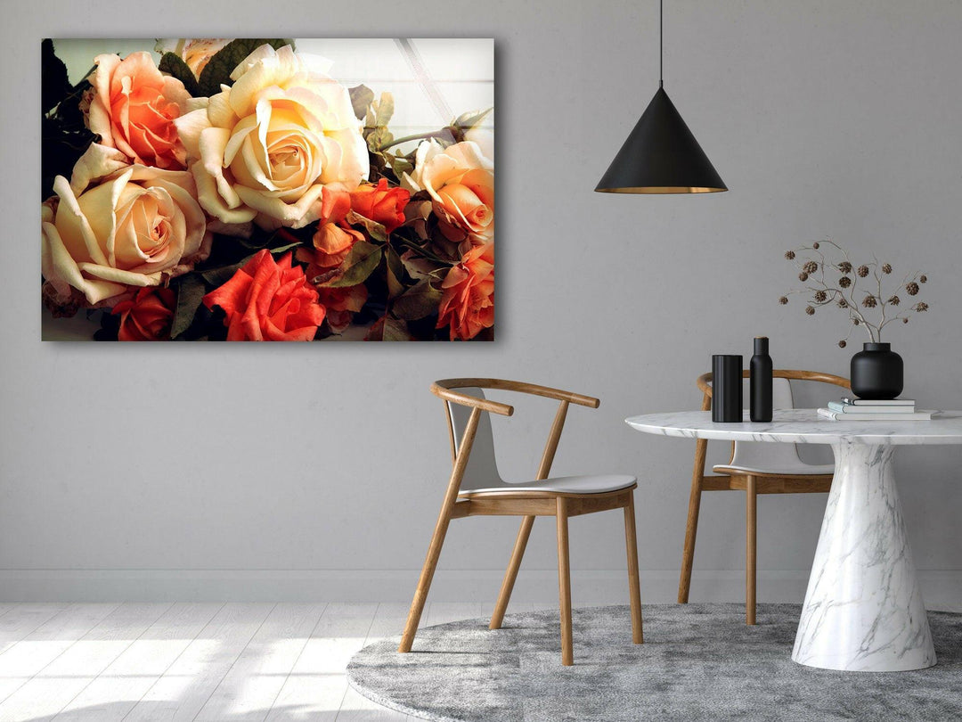 Vintage Styled Roses Glass Wall Art, glass image printing, glass prints from photos
