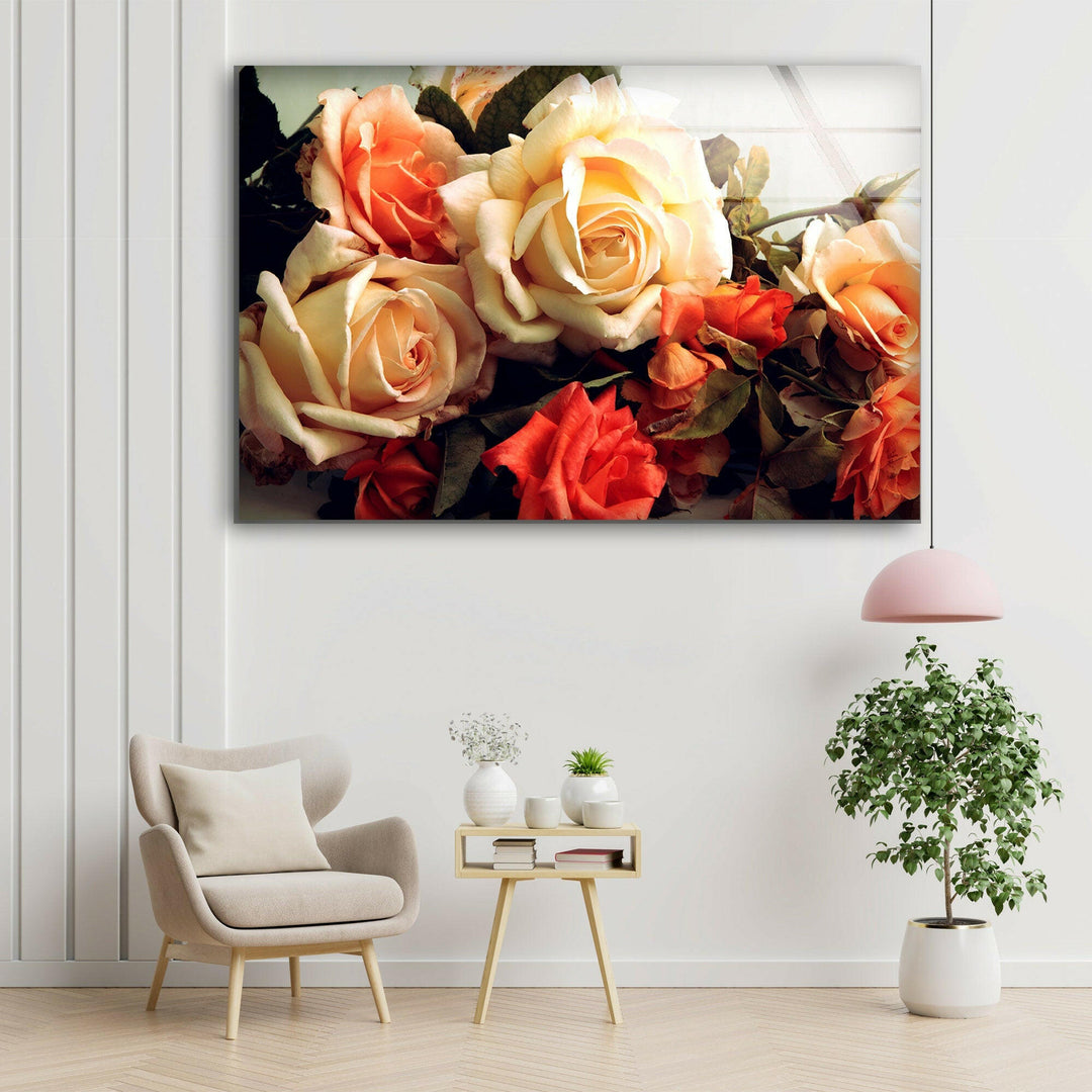 Vintage Styled Roses Glass Wall Art, glass photo prints, glass picture prints
