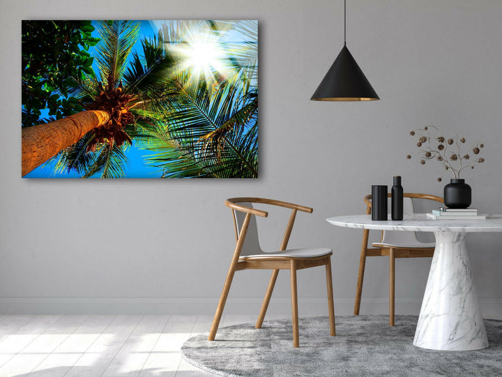 Palm Trees On A Sunny Glass Wall Art picture on glass wall art, photos printed on glass