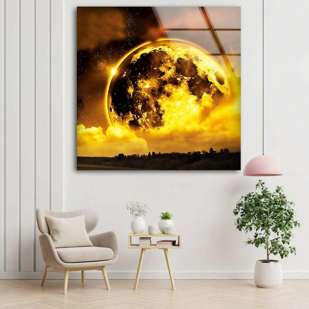 Shiny Full Moon Glass Wall Art, Glass Printing Wall Art, Print photos on glass