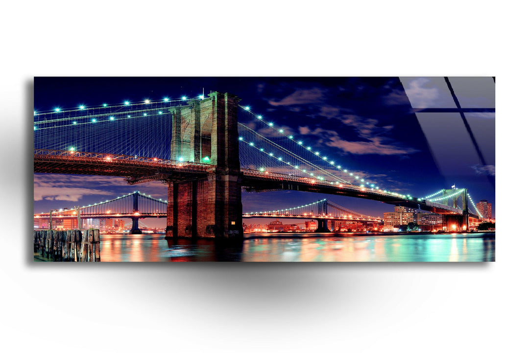 Manhattan Bridge Night Landscape Glass Wall Art, custom glass pictures, glass art prints