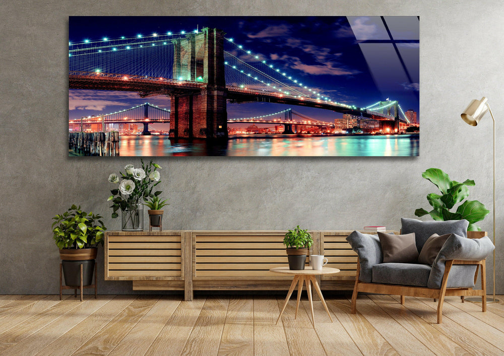 Manhattan Bridge Night Landscape Glass Wall Art, glass photo prints, glass picture prints