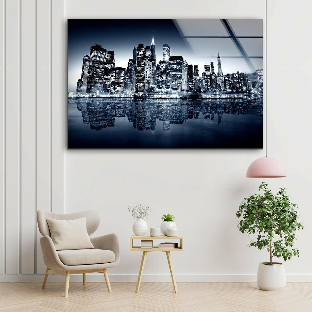 New York City Downtown Glass Wall Art, art glass wall art, glass wall art pictures