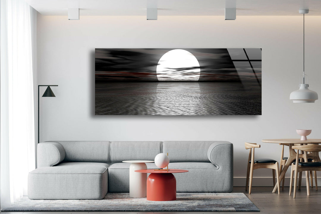 Full Moon Black Seascape Glass Wall Art, art glass wall art, glass wall art pictures