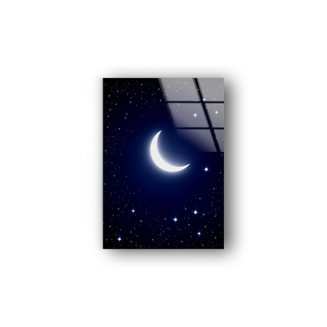 Night Sky With Moon Glass Wall Art print on glass, glass printed photos