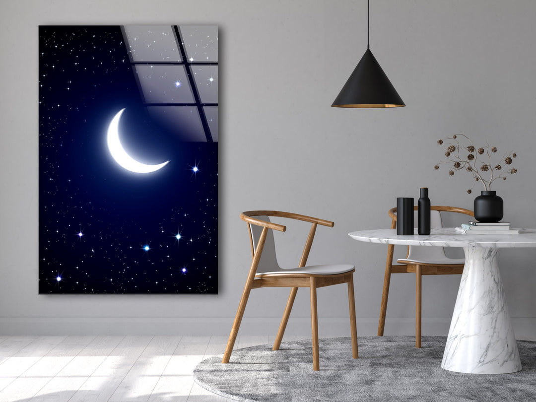 Night Sky With Moon Glass Wall Art photo print on glass, prints on glass wall art