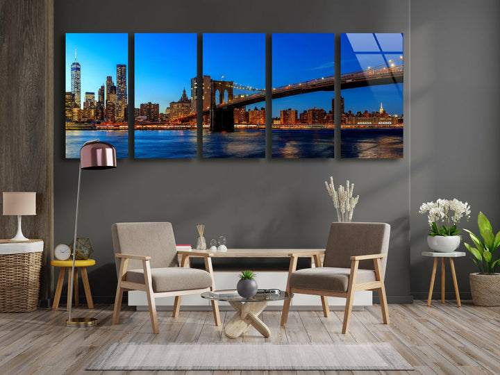 Brooklyn Bridge Night Cityscape Glass Wall Art, glass photo prints, glass picture prints