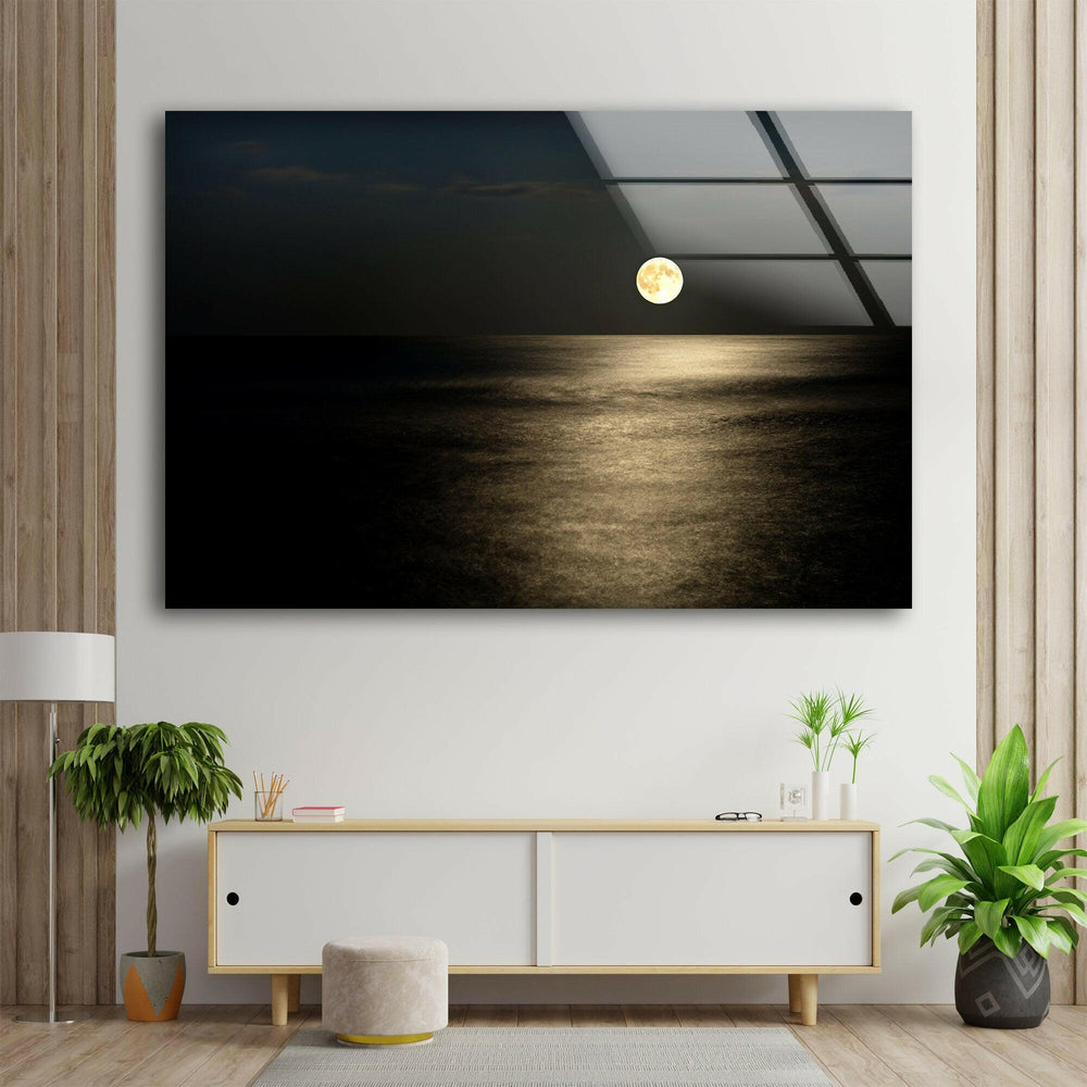 Full Moon Rising Glass Wall Art print picture on glass, Tempered Glass Wall Art