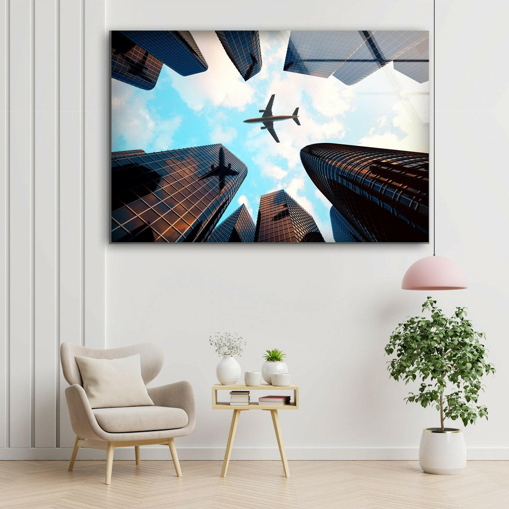 City Photo and Plane Glass Wall Art,  glass wall decor, glass wall art decor