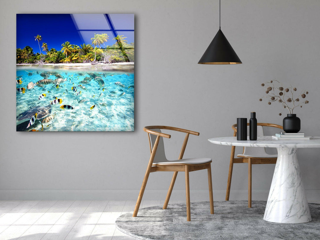 Tropical Fish & Palm Trees Glass Wall Art