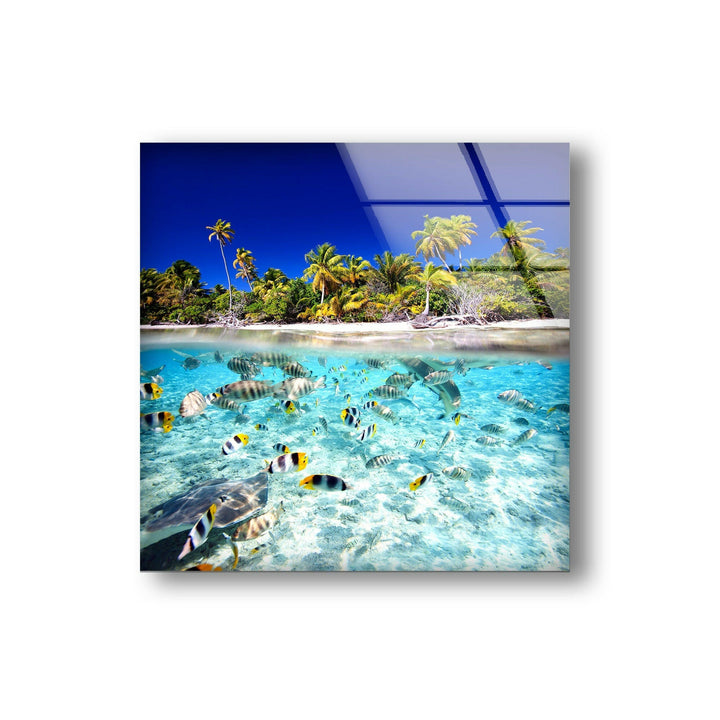 Tropical Fish & Palm Trees Glass Wall Art