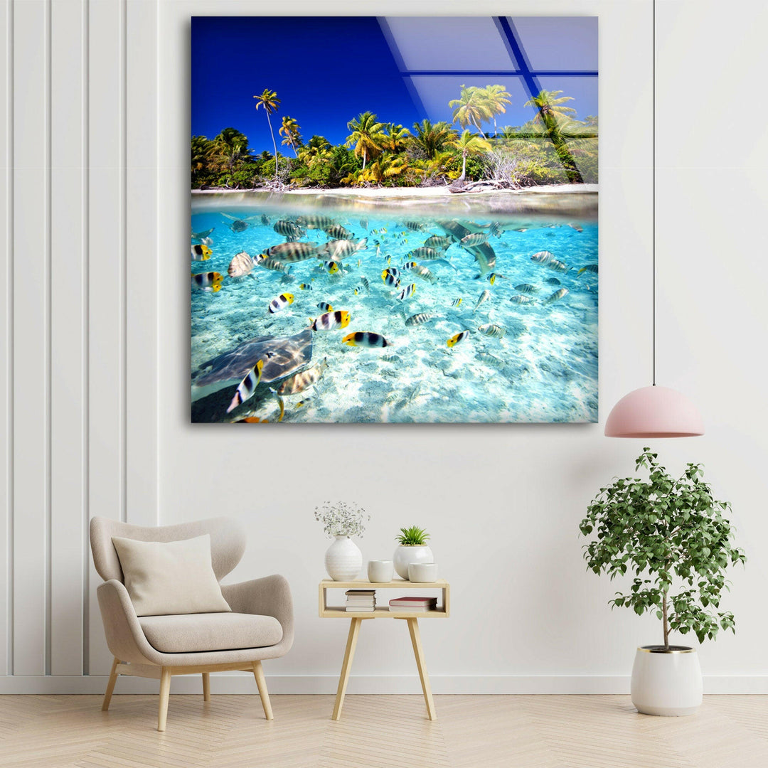 Tropical Fish & Palm Trees Glass Wall Art