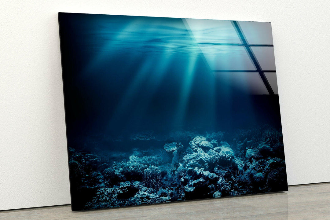 Deep Ocean Blue Glass Wall Art glass art painting, glass art for the Wall