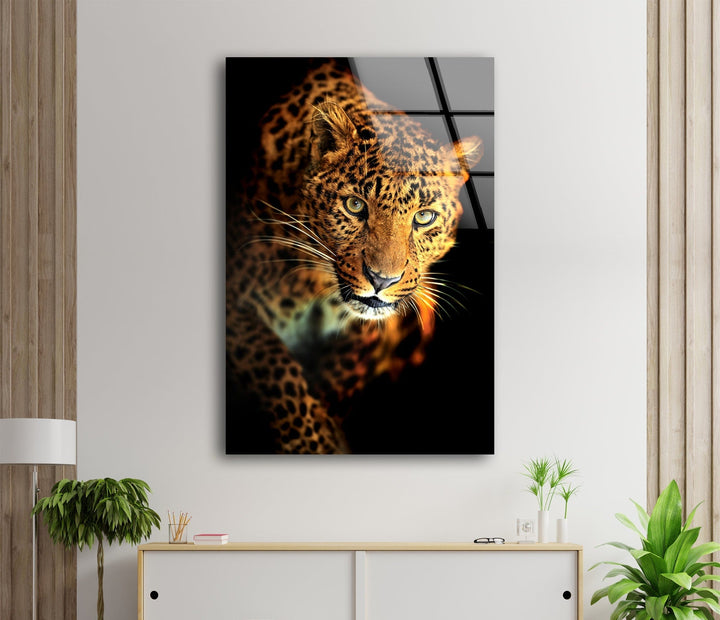 Portrait of a Leopard Glass Wall Art custom glass pictures, glass art prints