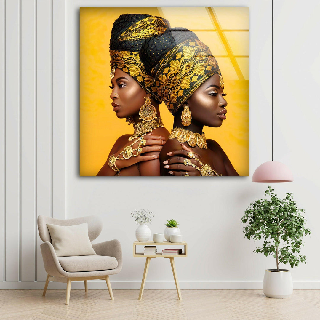 African Headwrap Woman Glass Wall Art