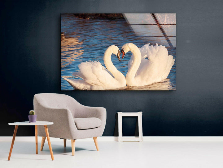 Heart of Swans Glass Wall Art photo print on glass, prints on glass wall art