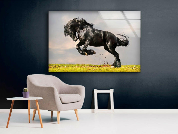 Friesian Horse Glass Wall Art custom glass photo prints, large glass prints