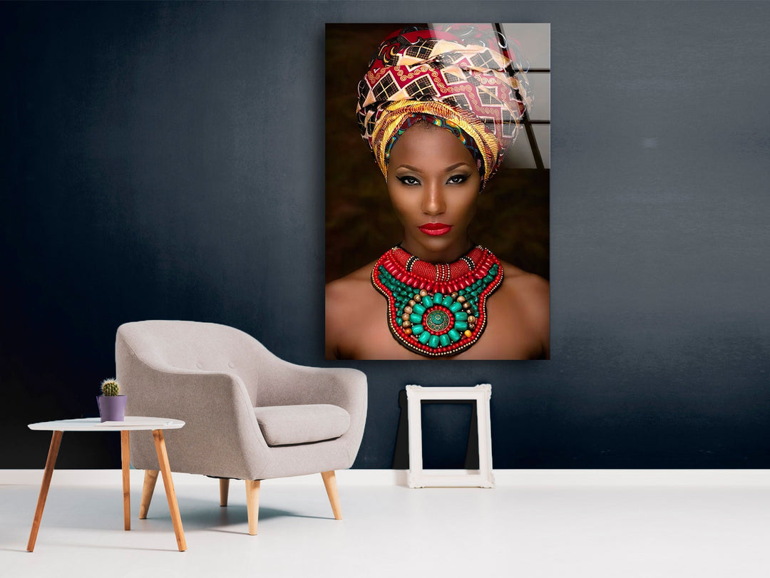 African Woman Glass Wall Art