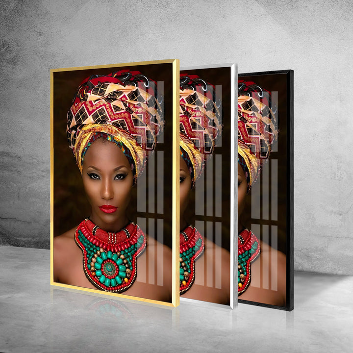 African Woman Glass Wall Art