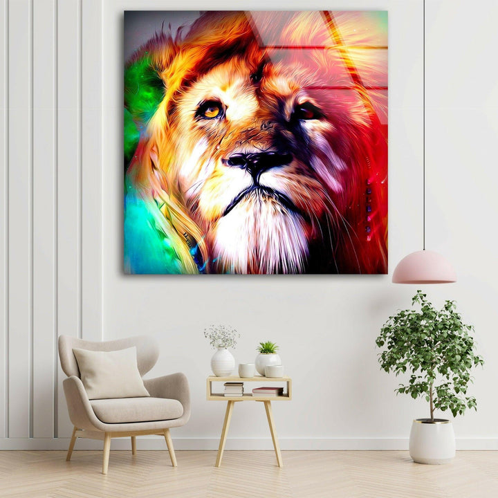 Colored Lion Glass Wall Art glass image printing, glass prints from photos