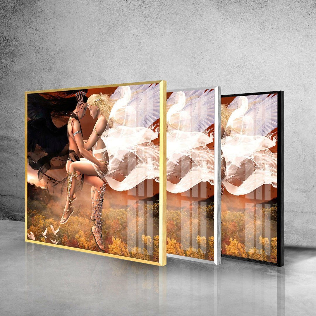 Two Wings Of Love Glass Wall Art