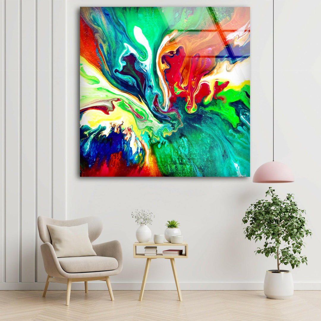 Green Oil Art Abstract Glass Wall Art print on glass, glass printed photos
