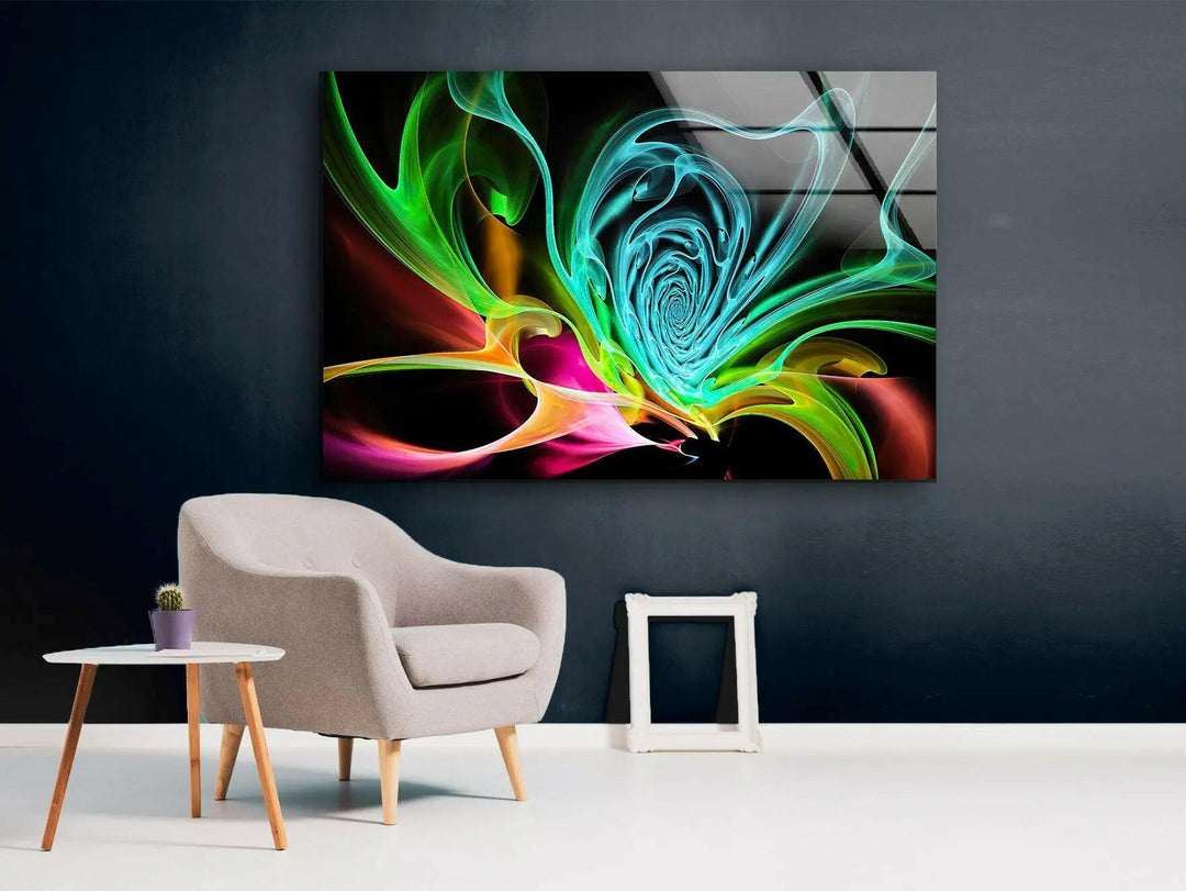 Colorful Abstract Fractal Neon Glass Wall Art print picture on glass, Tempered Glass Wall Art