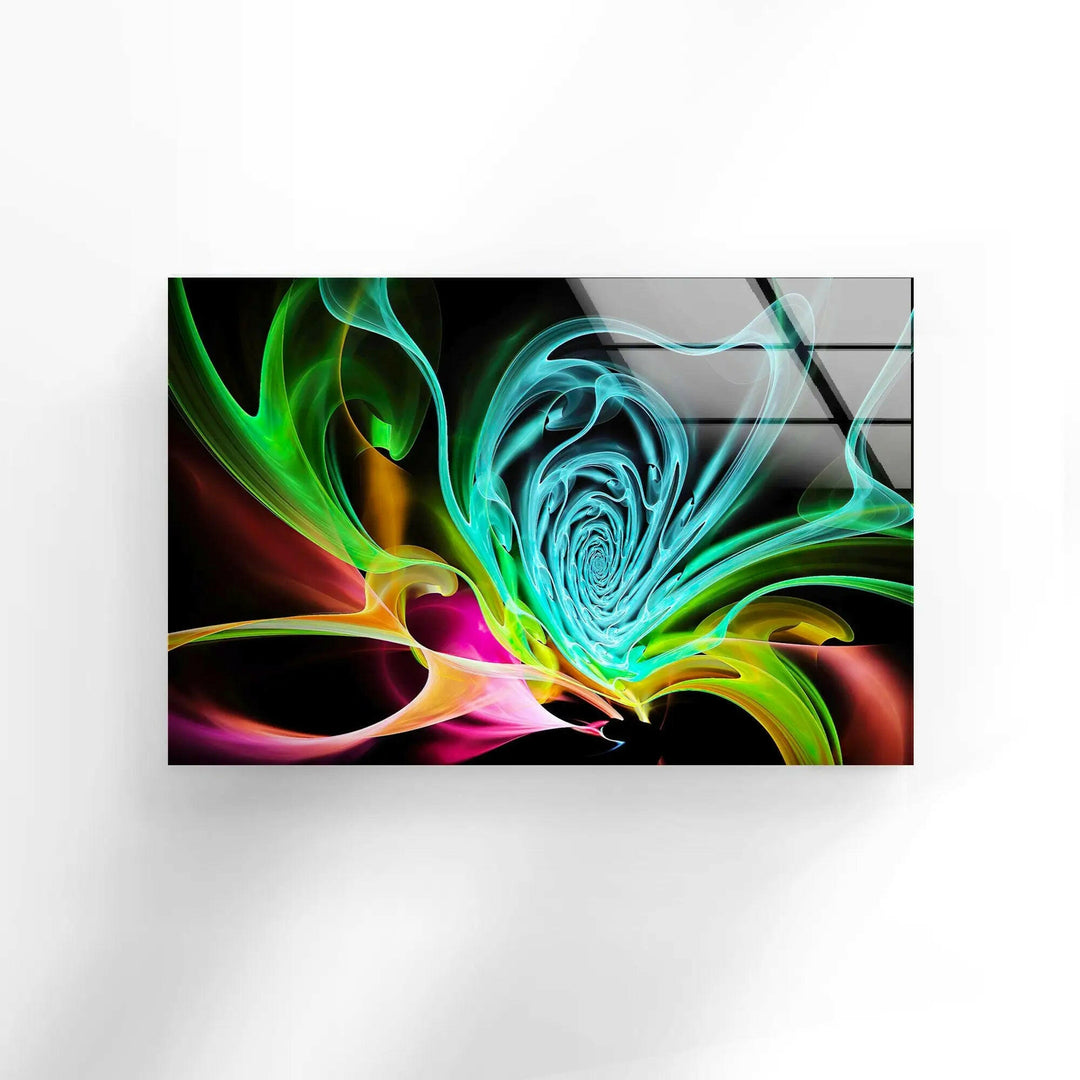 Colorful Abstract Fractal Neon Glass Wall Art custom glass photo prints, large glass prints