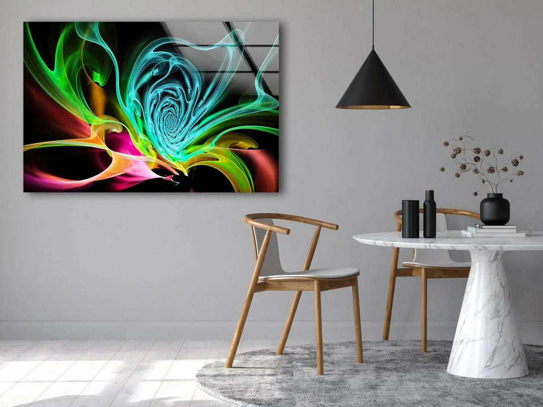 Colorful Abstract Fractal Neon Glass Wall Art print on glass, glass printed photos