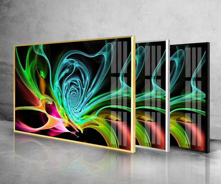 Colorful Abstract Fractal Neon Glass Wall Art