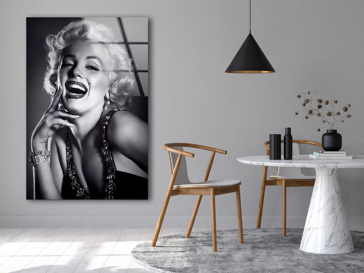 Marilyn Monroe Black & White Glass Wall Art custom glass photo prints, large glass prints
